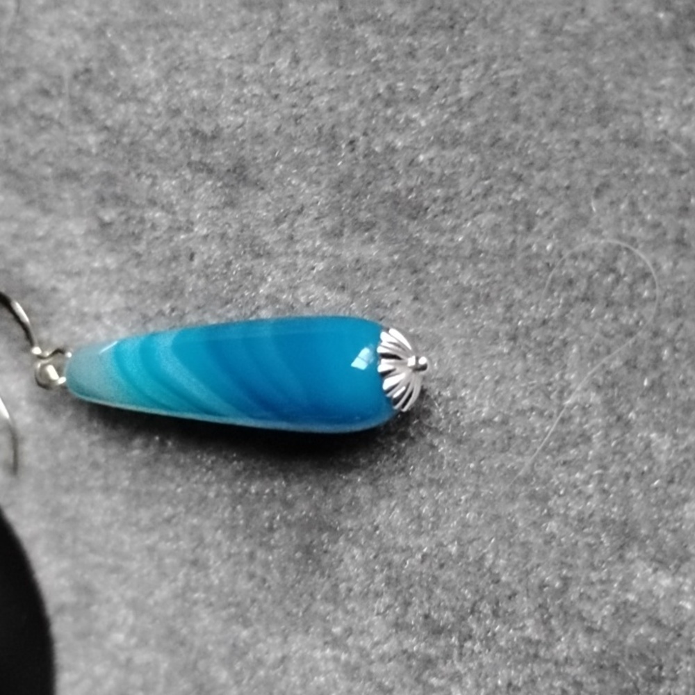 Hand Crafted Elegant Blue Agate Earrings With Sterling Silver - Picture 3 of 4